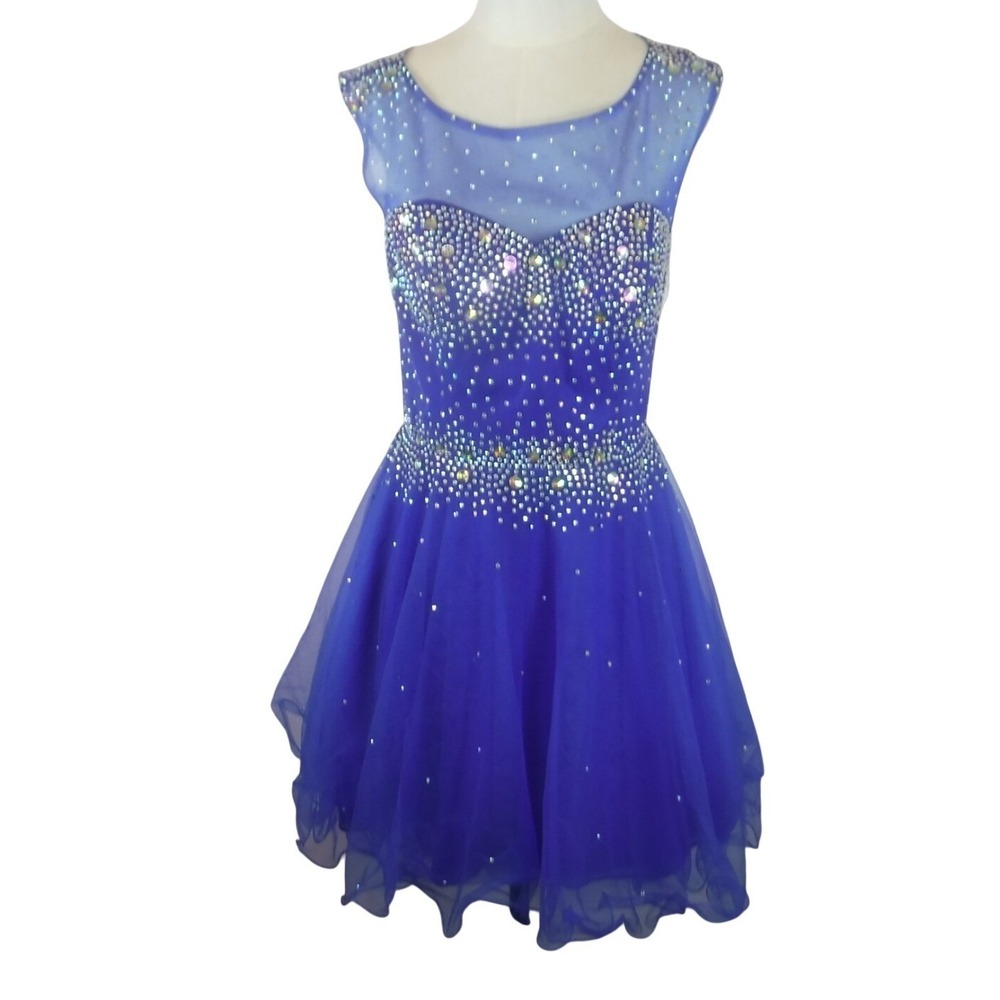 Sparkling Royal Blue‎ Rhinestone Tulle Short Dress Dance Party Formal